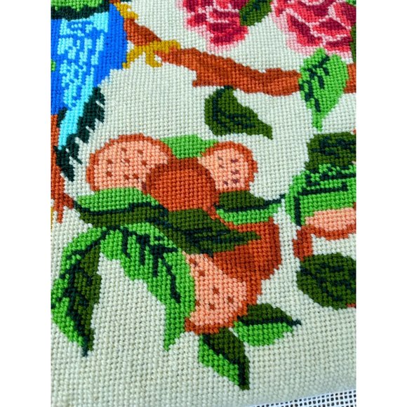 Vintage completed Needlepoint Picture Unframed Bird Flowers - Picture 8 of 11